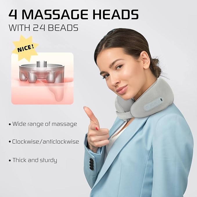 Neck Massager with Heat: Shiatsu Massagers for Back - 3D Kneading Pillow, Rechargeable Electric Neck and Shoulder Massage Cushion for Relieve Muscle Pain - Home, Office & Car, Ideal Gift