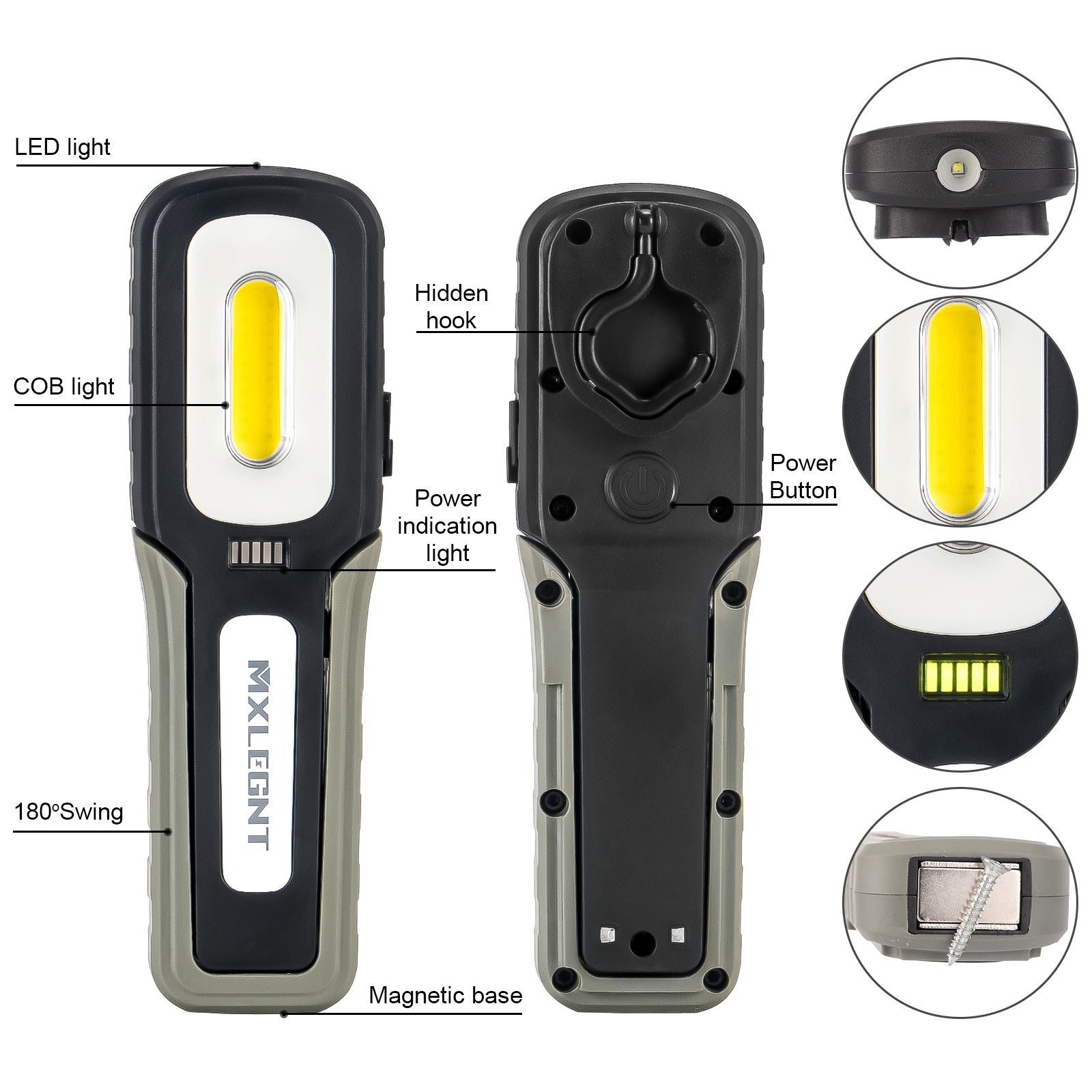 Work Light Inspection Lamp: 20W Rechargeable Bright Magnetic Led Cob Work Torch Flashlight with 4000mah Battery - 800 Lumens - Perfect for Car Mechanic, Workshop [Energy Class E]